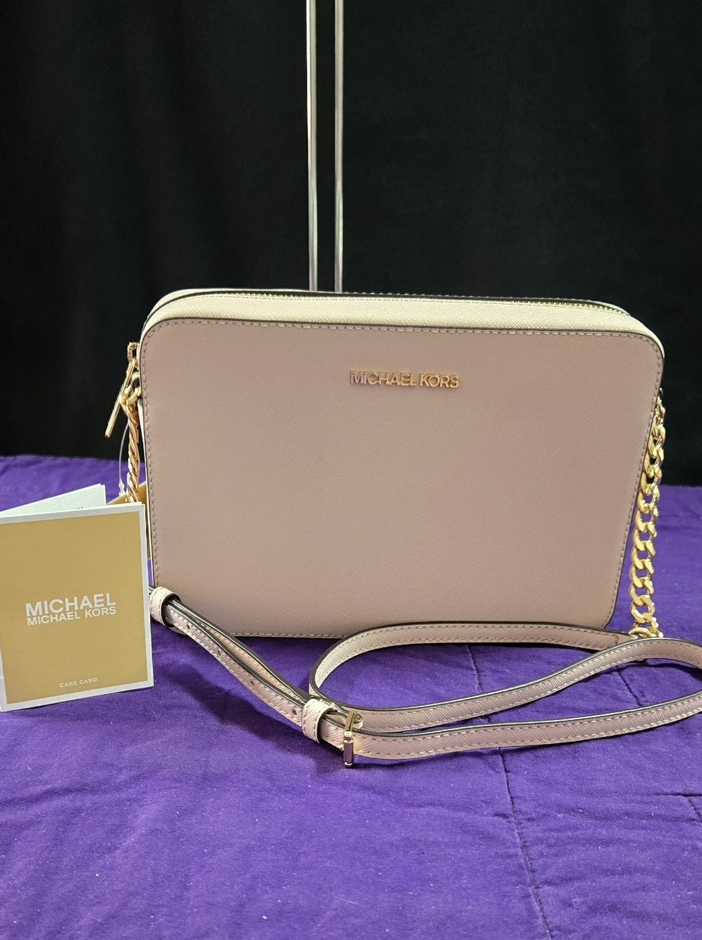 NWT Michael Kors Blush Pink Leather Crossbody with Gold Chain